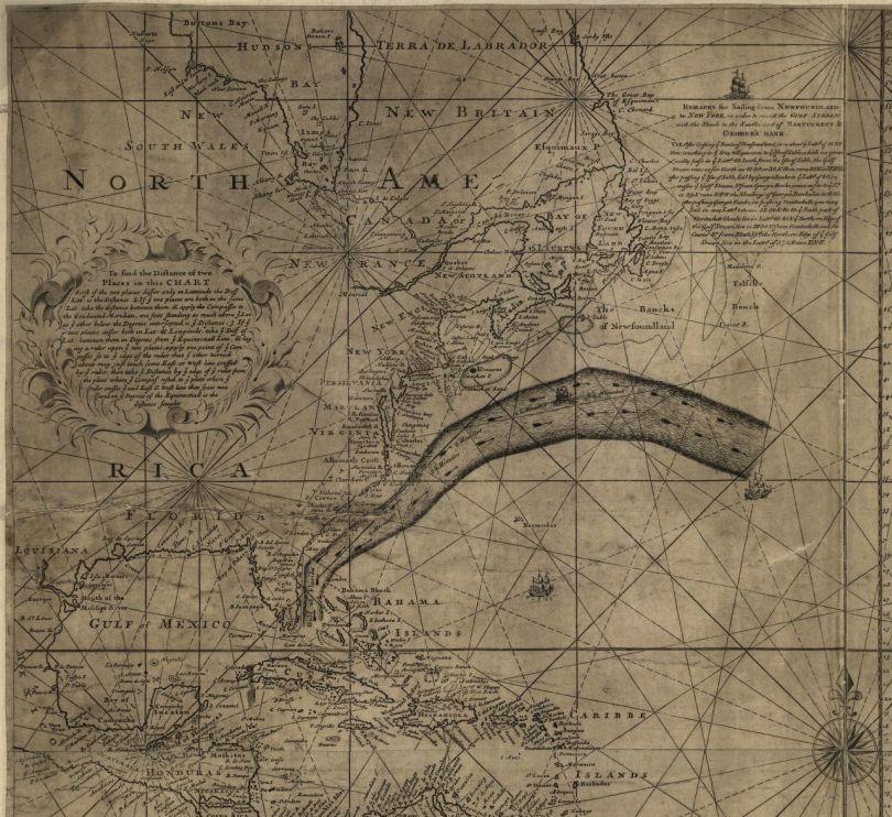 Ben Franklin and Timothy Folger map of the Gulf Stream in 1868